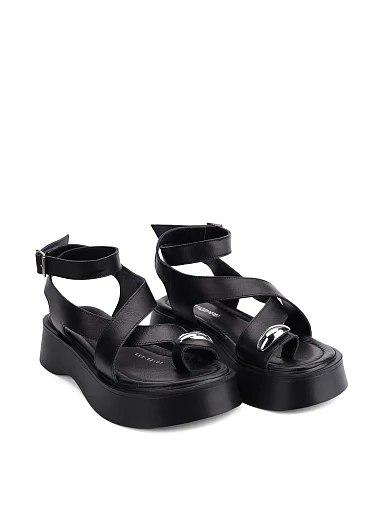 Женские босоножки кожаные черные - фото 3 - Miraton