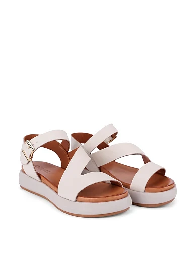 Женские сандалии кожаные рисового цвета - фото 3 - Miraton