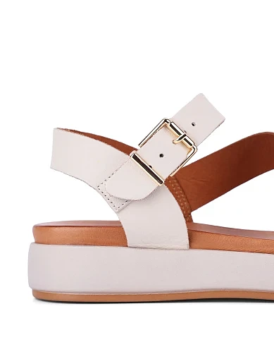 Женские сандалии кожаные рисового цвета - фото 5 - Miraton