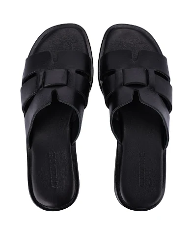 Женские шлепанцы кожаные черные - фото 2 - Miraton