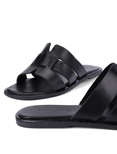 Женские шлепанцы кожаные черные - фото 5 - Miraton