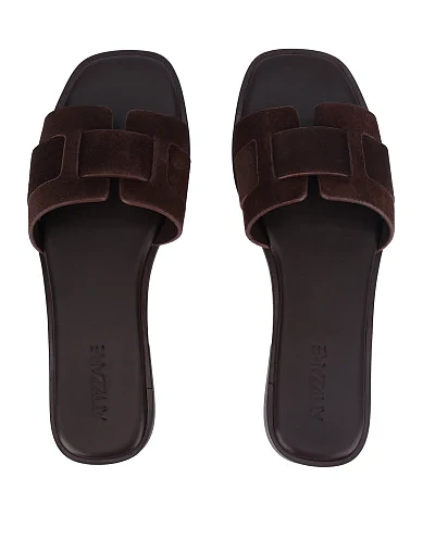 Женские шлепанцы велюровые коричневые - фото 2 - Miraton