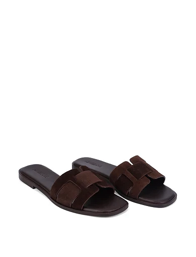 Женские шлепанцы велюровые коричневые - фото 3 - Miraton