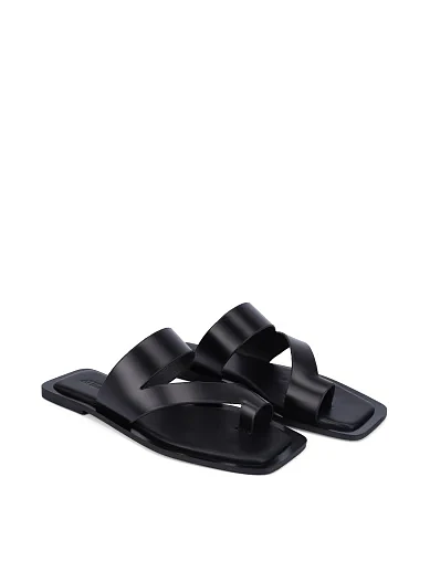 Женские шлепанцы кожаные черные - фото 3 - Miraton