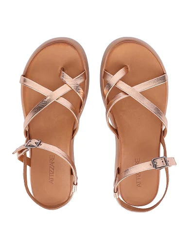 Жіночі сандалі шкіряні золотого кольору(242-2027-403) - фото 2 - Miraton