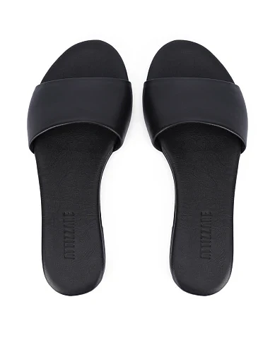 Женские шлепанцы кожаные черные - фото 2 - Miraton