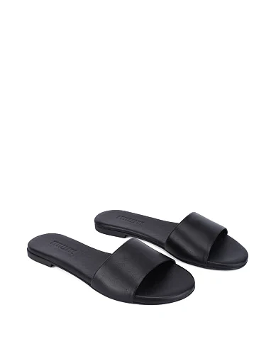 Женские шлепанцы кожаные черные - фото 3 - Miraton