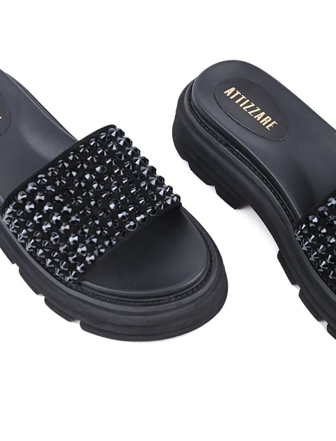 Женские шлепанцы Attizzare велюровые черные - фото 5 - Miraton