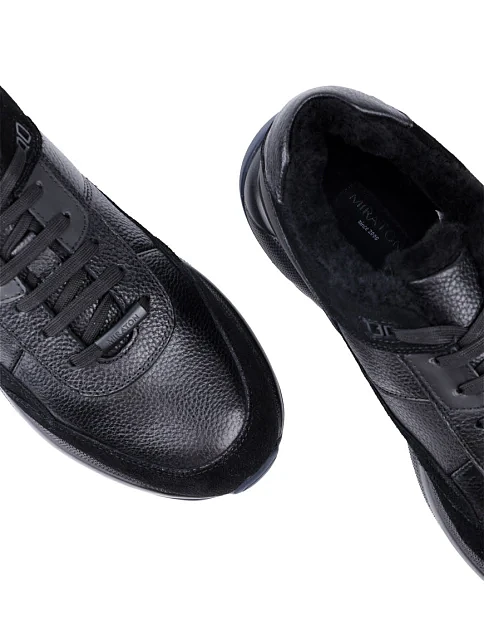 Мужские кроссовки MIRATON кожаные черные с подкладкой из натурального меха - фото 5 - Miraton