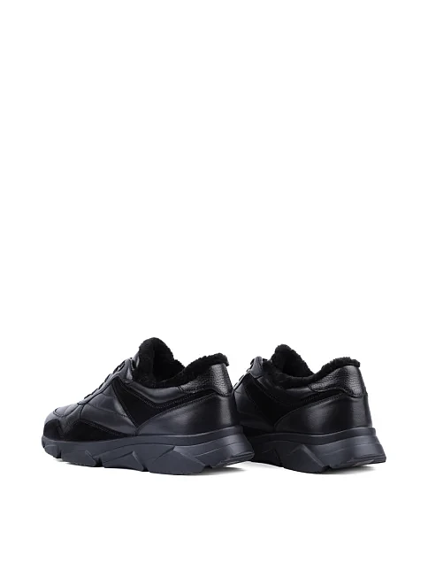 Мужские кроссовки MIRATON кожаные черные с подкладкой из натурального меха - фото 4 - Miraton