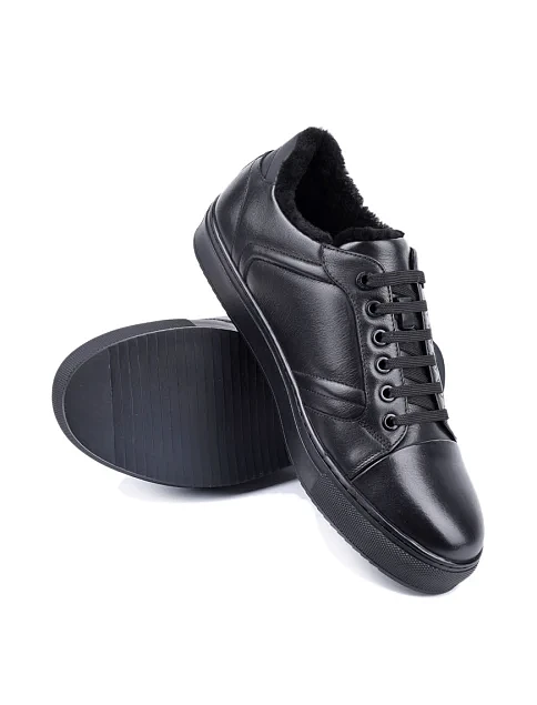 Чоловічі кеди MIRATON шкіряні чорні з підкладкою з натурального хутра - фото 2 - Miraton