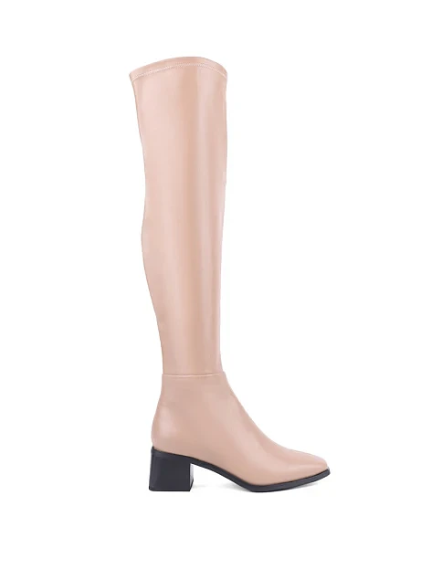 Жіночі ботфорти MIRATON шкіряні бежеві з підкладкою з натуральної шкіри - фото 1 - Miraton