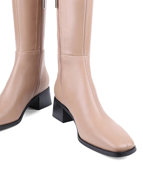 Жіночі ботфорти MIRATON шкіряні бежеві з підкладкою з натуральної шкіри - фото 2 - Miraton