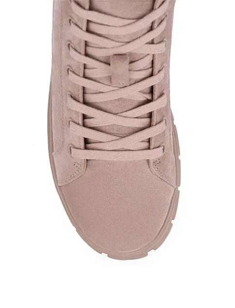 Женские ботинки MIRATON велюровые бежевые с подкладкой из натурального меха - фото 4 - Miraton