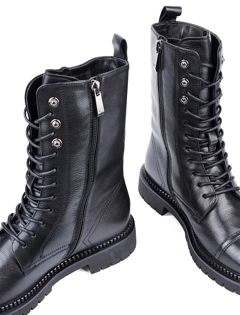 Женские ботинки Attizzare кожаные черные с подкладкой из натурального меха - фото 2 - Miraton