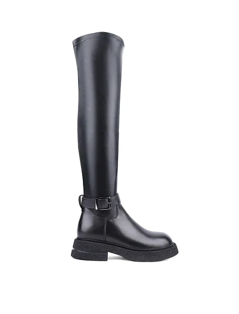 Женские ботфорты Attizzare кожаные черные с подкладкой из натурального меха - фото 1 - Miraton