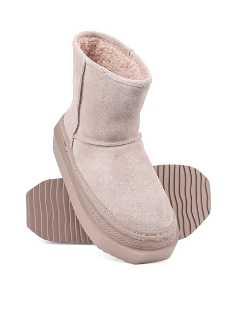 Женские угги Attizzare велюровые бежевые с подкладкой из натурального меха - фото 2 - Miraton