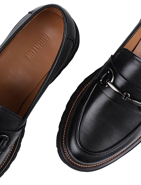 Женские туфли лоферы MIRATON кожаные черные - фото 5 - Miraton