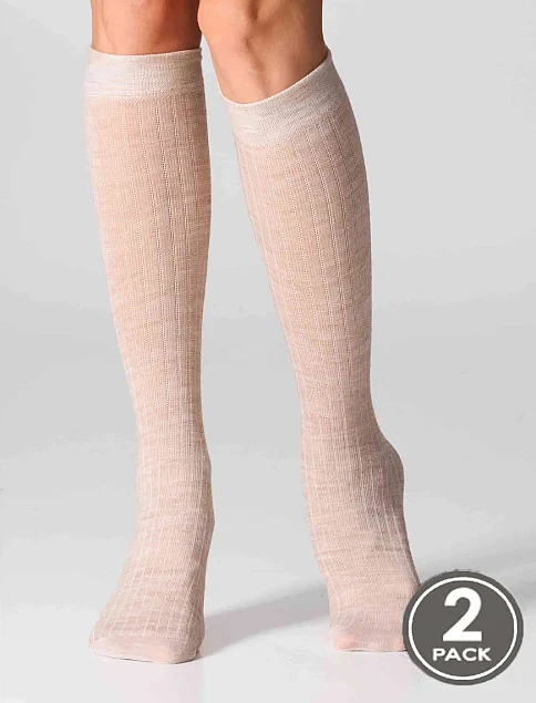 Гольфы женские из шерсти мериноса молочные 2 пары - фото 1 - Miraton