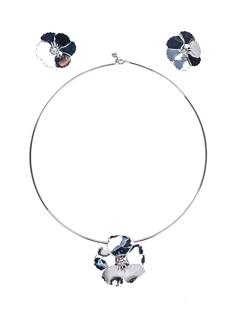 Комплект прикрас кольє з підвіскою та сережки квіти - фото 1 - Miraton