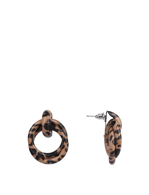 Сережки круглі коричневі з леопардовим принтом - фото 1 - Miraton