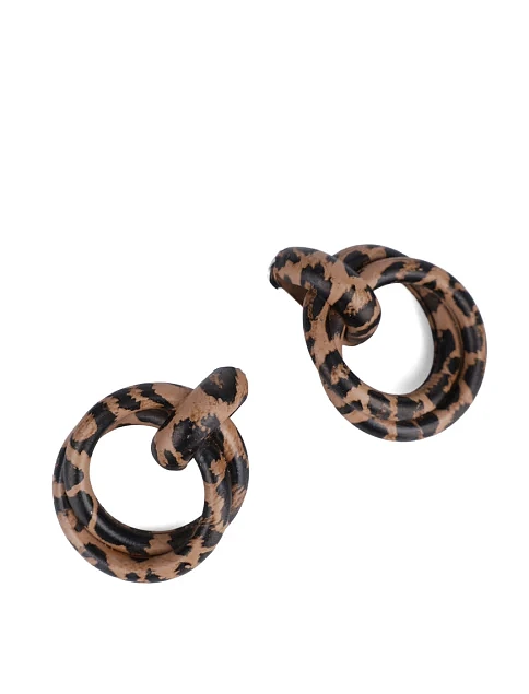 Сережки круглі коричневі з леопардовим принтом - фото 2 - Miraton