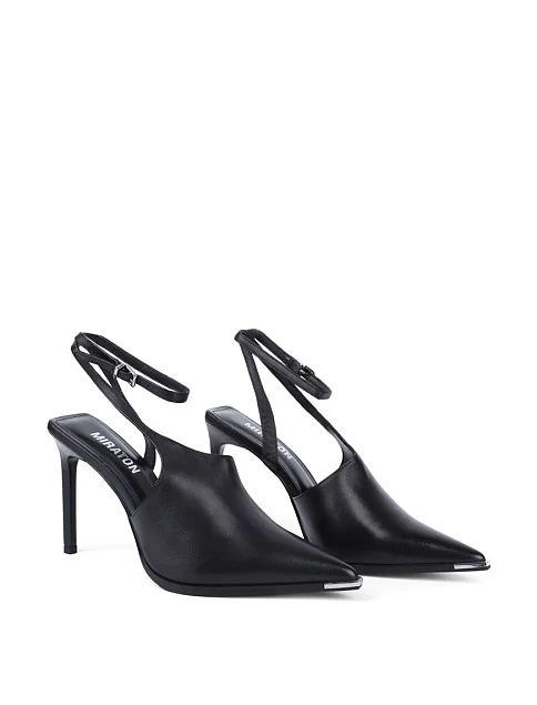 Женские туфли слингбеки MIRATON кожаные черные - фото 3 - Miraton