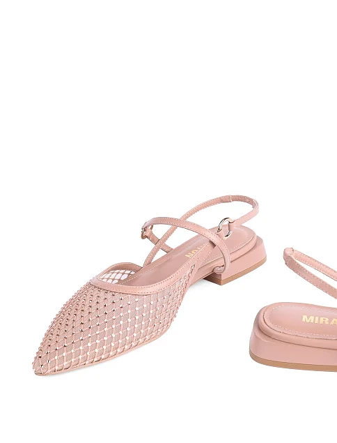 Женские балетки слингбеки MIRATON кожаные бежевые - фото 2 - Miraton