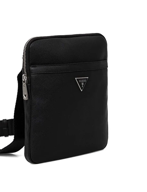 Мужская сумка мессенджер Guess из экокожи черная с логотипом - фото 2 - Miraton