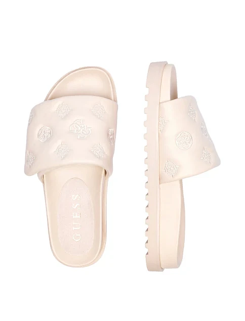 Женские шлепанцы Guess из экокожи молочного цвета - фото 1 - Miraton