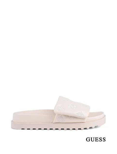Женские шлепанцы Guess из экокожи молочного цвета - фото 2 - Miraton
