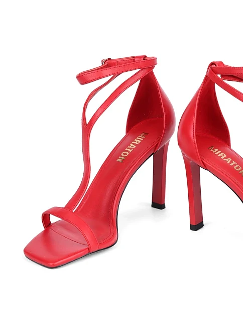 Женские босоножки MIRATON кожаные красные - фото 2 - Miraton
