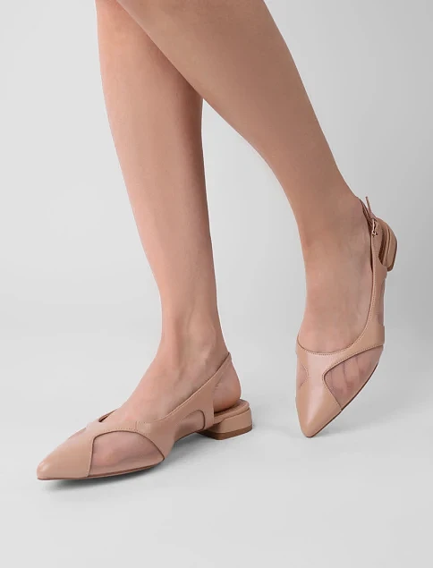 Женские балетки слингбеки MIRATON кожаные бежевые - фото 1 - Miraton