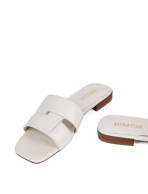 Женские шлепанцы MIRATON кожаные рисового цвета - фото 3 - Miraton