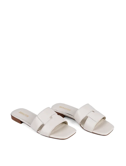 Женские шлепанцы MIRATON кожаные рисового цвета - фото 4 - Miraton