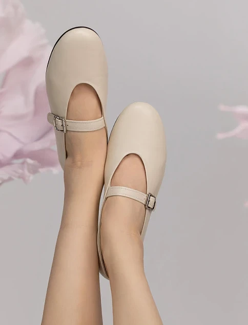 Женские балетки MIRATON кожаные рисовые - фото 2 - Miraton