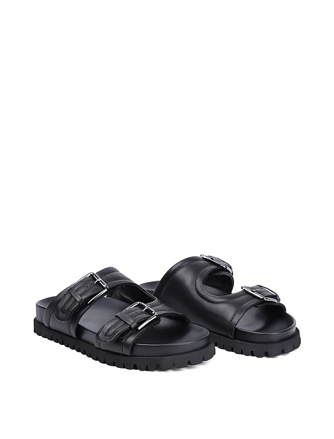 Женские шлепанцы MIRATON кожаные черные - фото 3 - Miraton