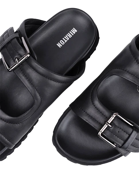 Женские шлепанцы MIRATON кожаные черные - фото 5 - Miraton