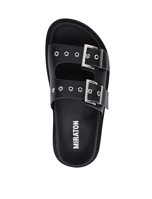 Женские шлепанцы MIRATON кожаные черные - фото 2 - Miraton
