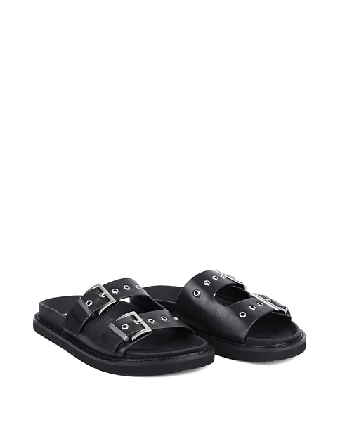 Женские шлепанцы MIRATON кожаные черные - фото 3 - Miraton