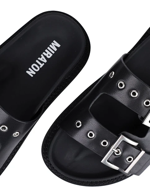 Женские шлепанцы MIRATON кожаные черные - фото 5 - Miraton