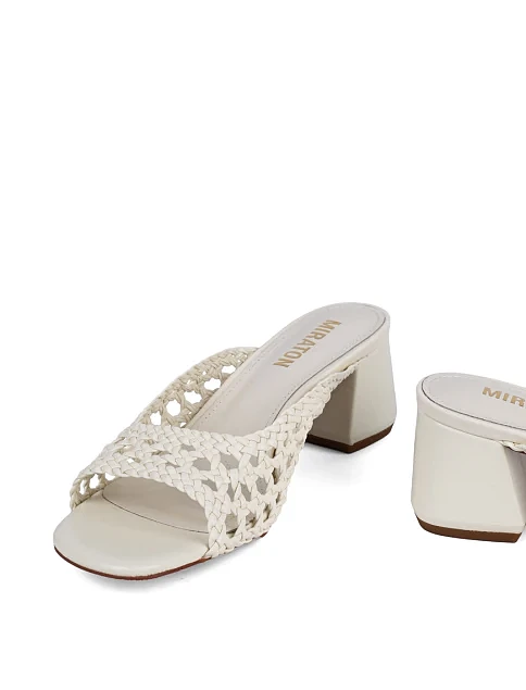 Женские сабо MIRATON кожаные рисового цвета - фото 2 - Miraton