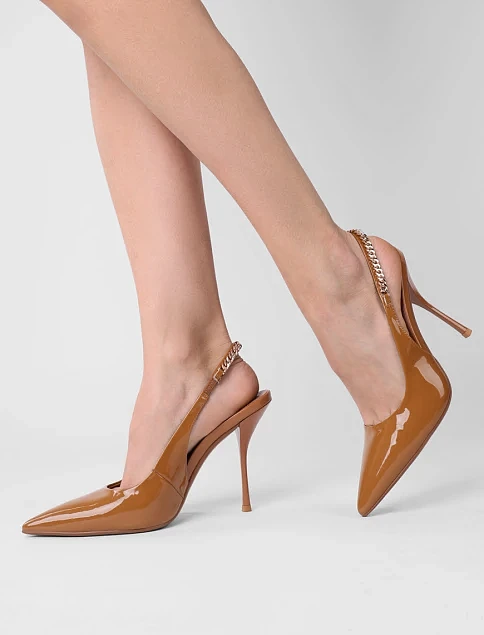 Женские туфли слингбеки MiaMay лаковые бежевые - фото 2 - Miraton