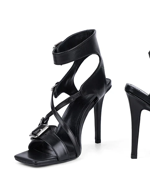 Женские босоножки MIRATON кожаные черные - фото 5 - Miraton