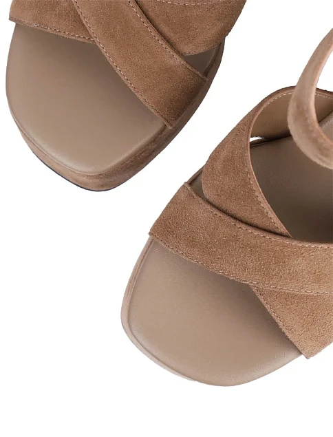 Женские босоножки MIRATON велюровые бежевые - фото 5 - Miraton