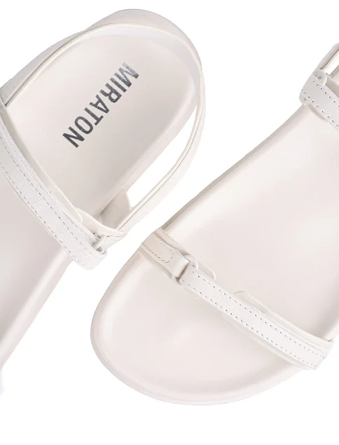 Женские сандалии MIRATON кожаные рисового цвета - фото 5 - Miraton