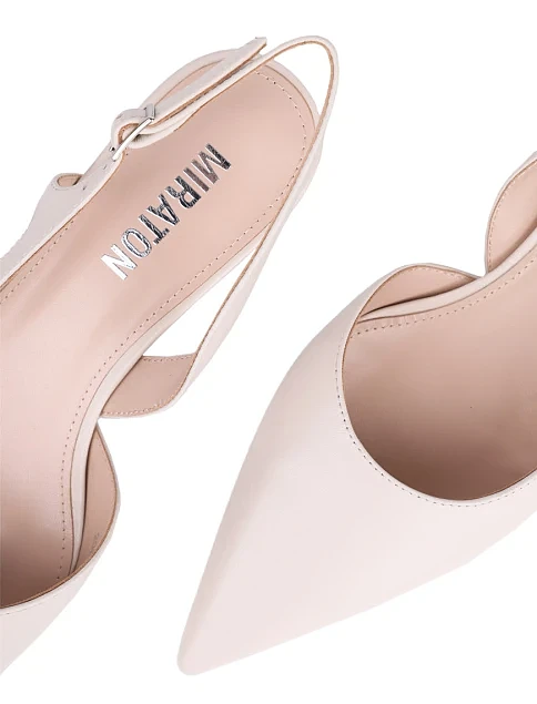 Женские туфли слингбеки MIRATON кожаные рисового цвета - фото 5 - Miraton