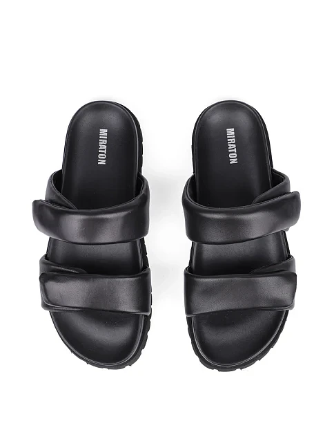 Женские шлепанцы MIRATON кожаные черные - фото 2 - Miraton