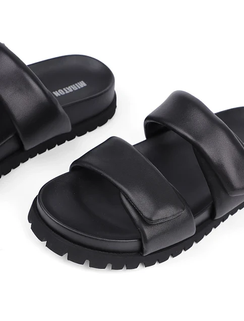 Женские шлепанцы MIRATON кожаные черные - фото 5 - Miraton