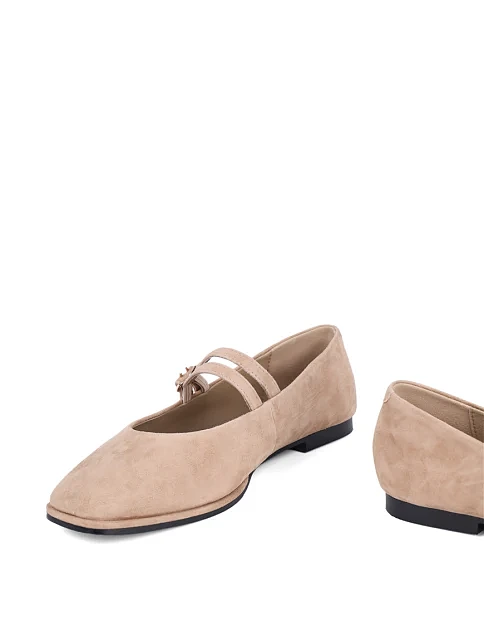 Женские балетки Мэри Джейн MIRATON велюровые бежевые - фото 2 - Miraton
